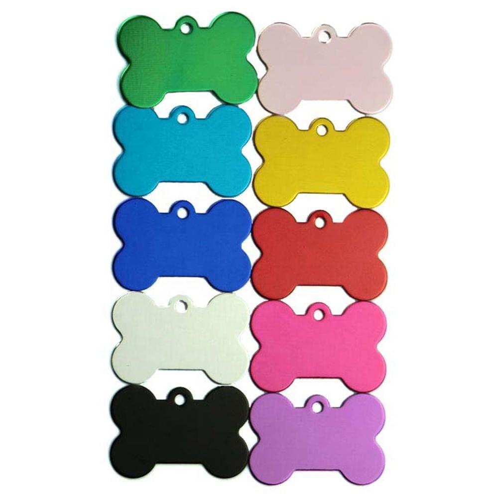 Cheap Multicolor Aluminum Dog Collar Tags Custom Logo Bone Shape Features Lights Solid Pattern Material