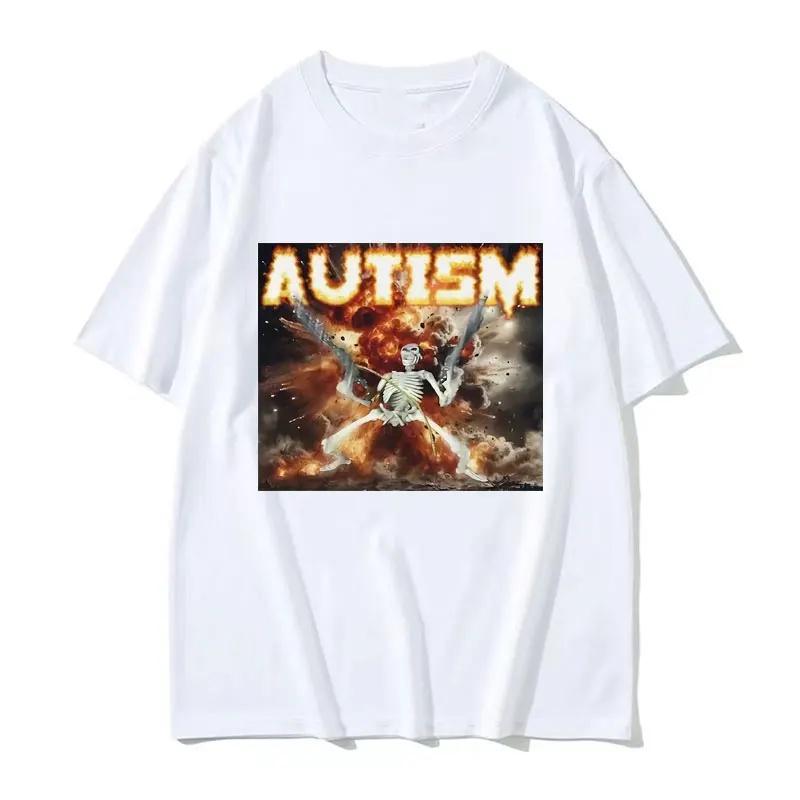FrühlingSommer Neu Herren und Damen Autismus Lustig Skelett Fan Aufdruck Baumwolle T-Shirt Mode Kurzarm Rundhals T-Shirt