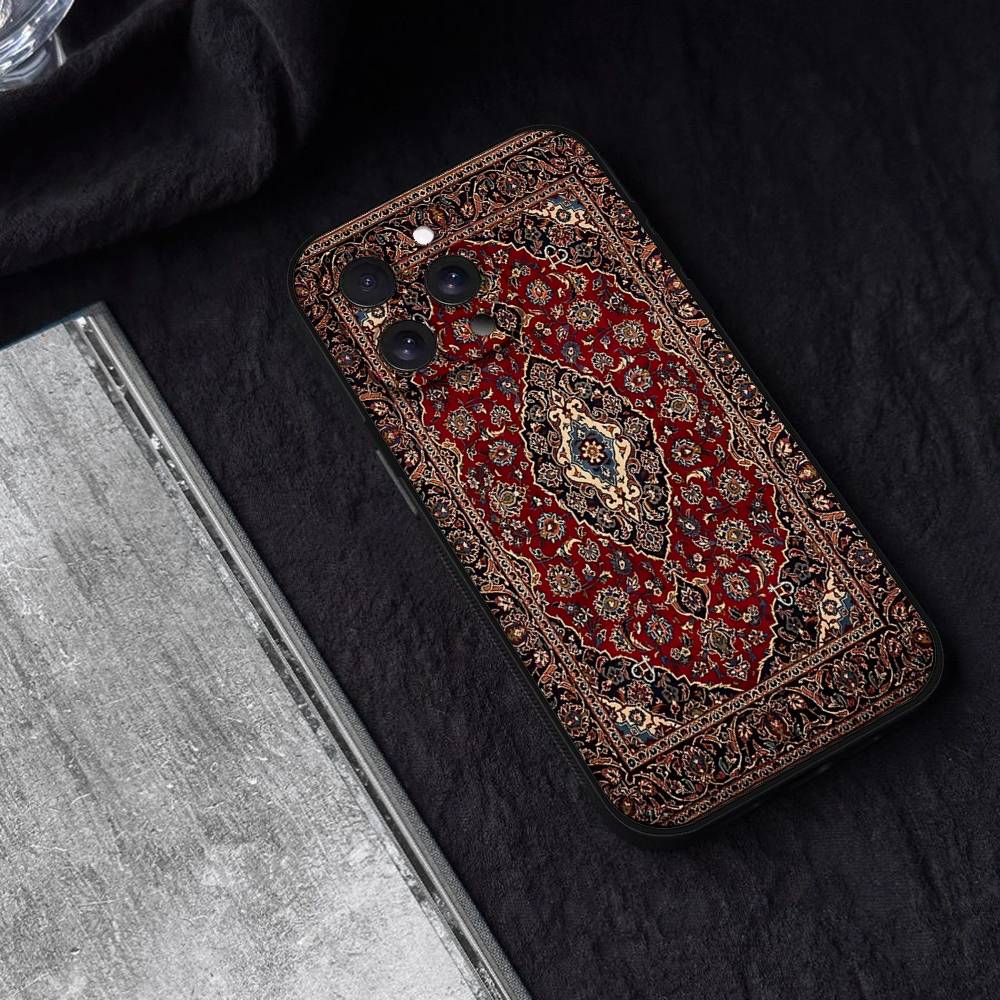 Custodia per Telefono con Motivo Floreale Tappeto Persiano Per iPhone 17 16 15 11 13 14 Pro Max X Xr Xs Max 12mini Cover Nera