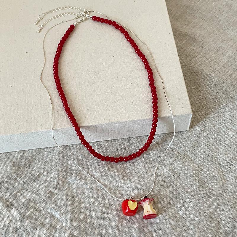 

Нишевое трехмерное красное бисерное многослойное ожерелье - Женская минималистичная роскошная универсальная цепочка-чокер