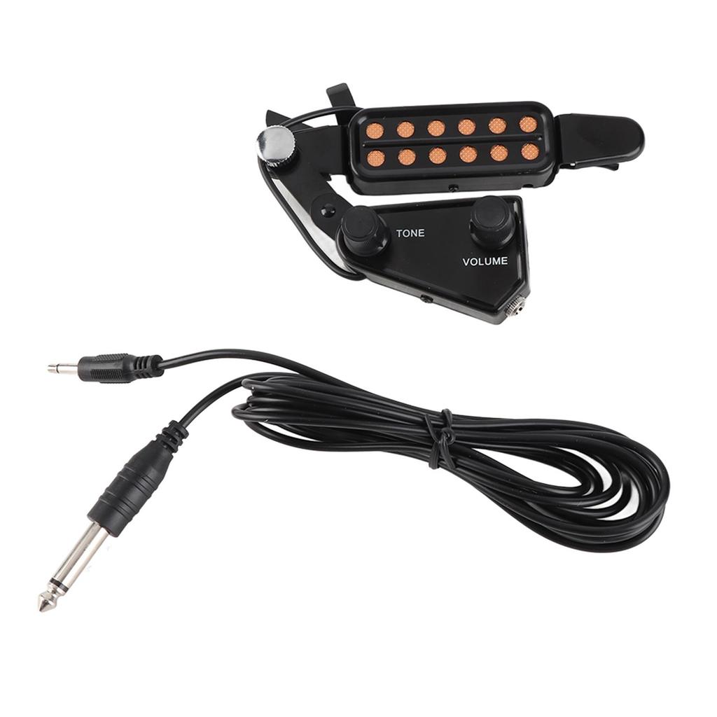 Guitar Pickup 12 Hole Acoustic Guitar Soundhole Pickup with Tone Volume Controller and Audio Cable
