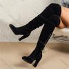 Comemore Damenschuhe Wildleder Plissee Overknee Stiefel Herbst Winter Sexy Einfarbig Runde Zehenpartie Absatz Oberschenkelhoch Botas