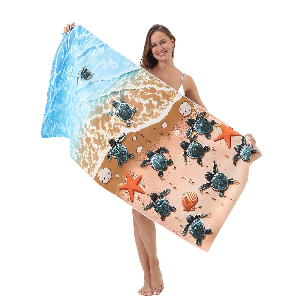 2026 Microfiber Three-dimensional Digital Printing Sea Turtle Beach Towel Absorbent Bath Towel