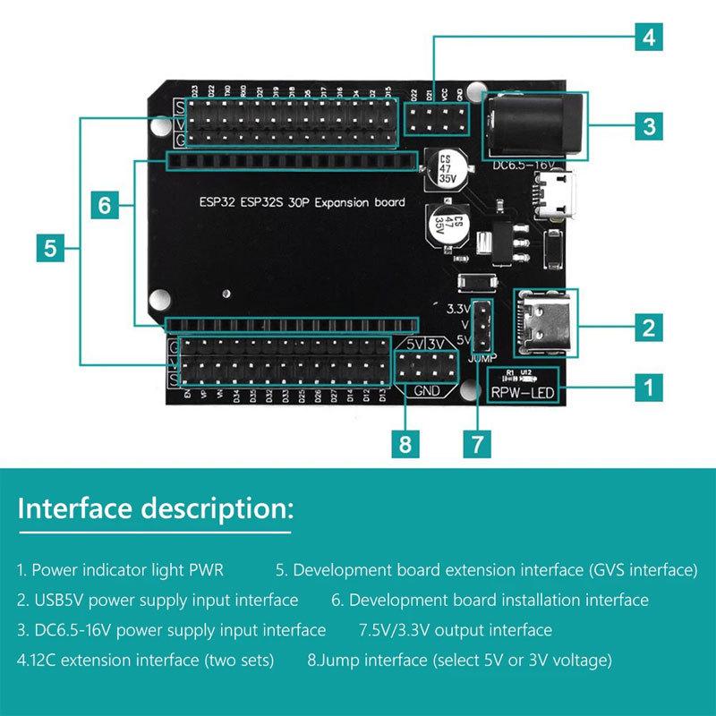 2pcs/32 Expansion Board V1 - TYPE-C/Micro Dual Power Supply, 30Pin Expansion Board for Electronic Projects