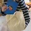 2025 Spring New Hollow Bucket Bag Shoulder Cotton Woven Bag Large Capacity Straw Bag Fashion Beach Women's Bag