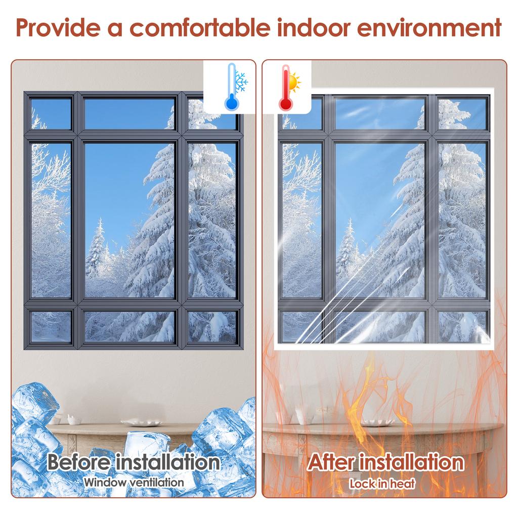 Window Insulation Film Indoor Windproof Winter Warm Window Transparent EVA Winterizing Dustproof Kit DIY Installation