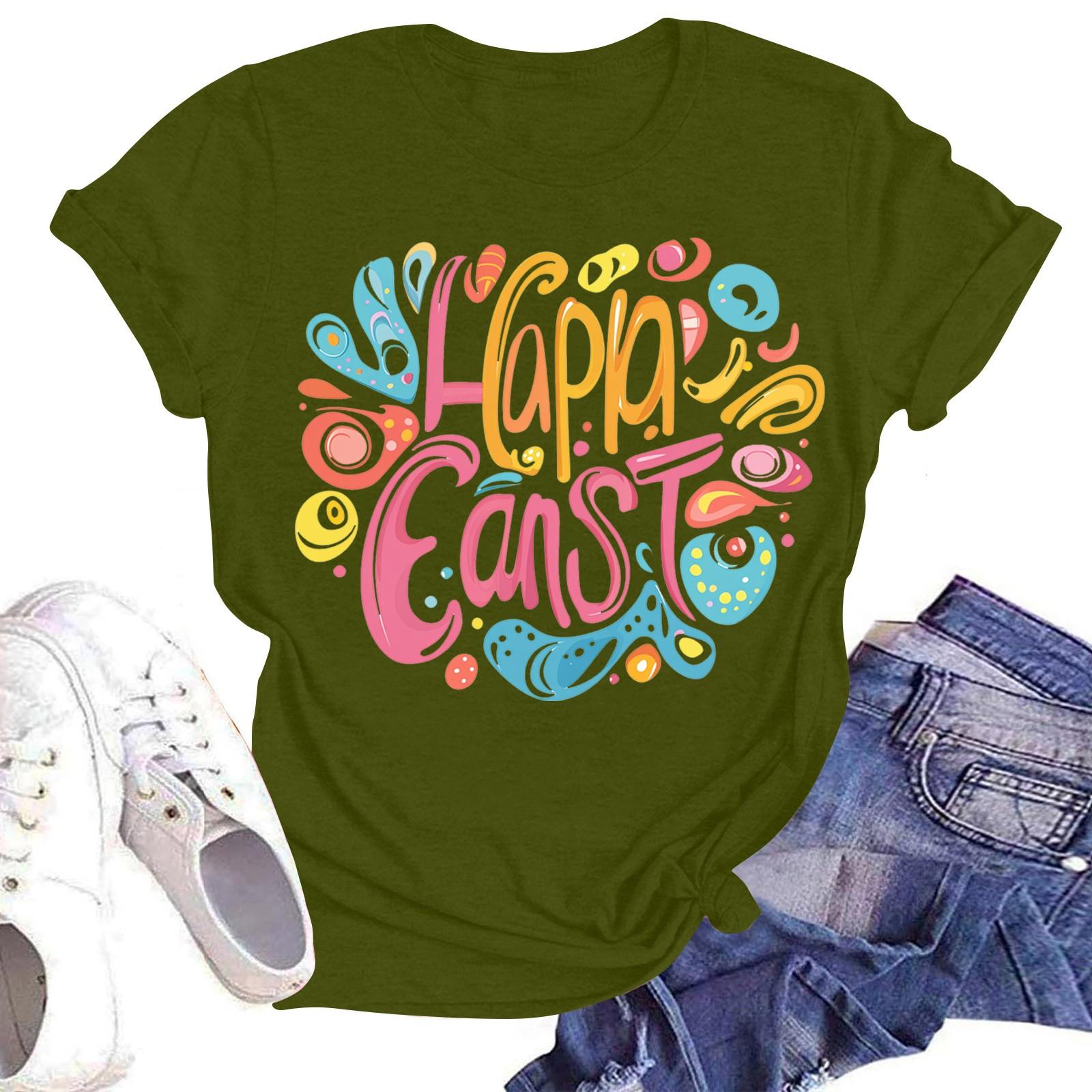 

Женская повседневная модная уличная футболка с коротким рукавом и принтом в виде Пасхи M