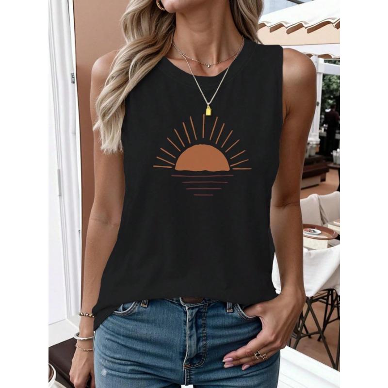 Colorful Stripe Round Neck Butterfly Leopard Creative Element Casual Tank Top Summer Women Blouse