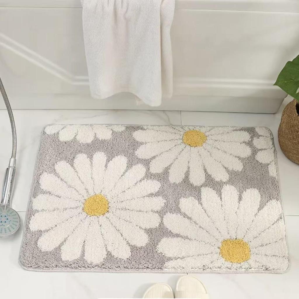Fresh Floral Faux Cashmere Bathroom Mat - Stain & Wear Resistant Door Mat