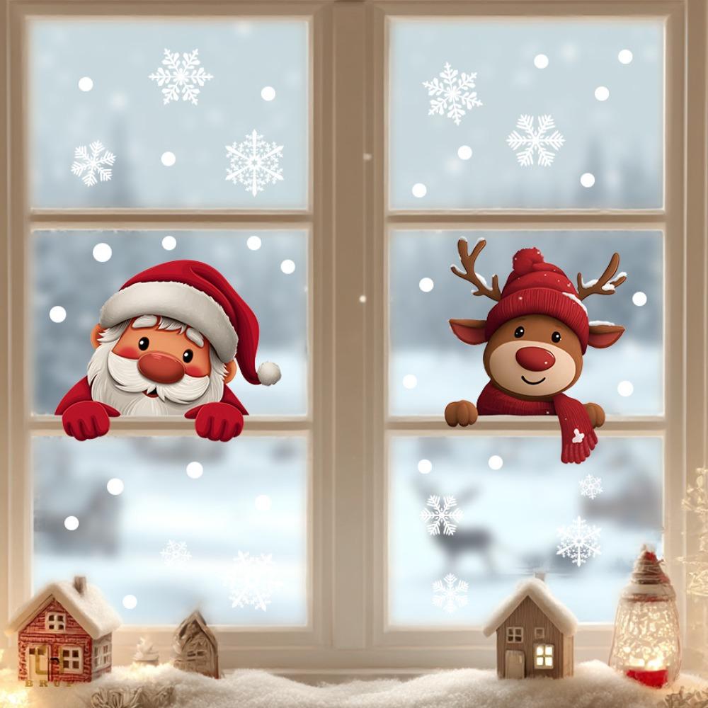 Cartoon Santa Claus Gift Wall Sticker Christmas Electrostatic Glass Windows Decor Decals Bedroom Home Decoration New Year Mural