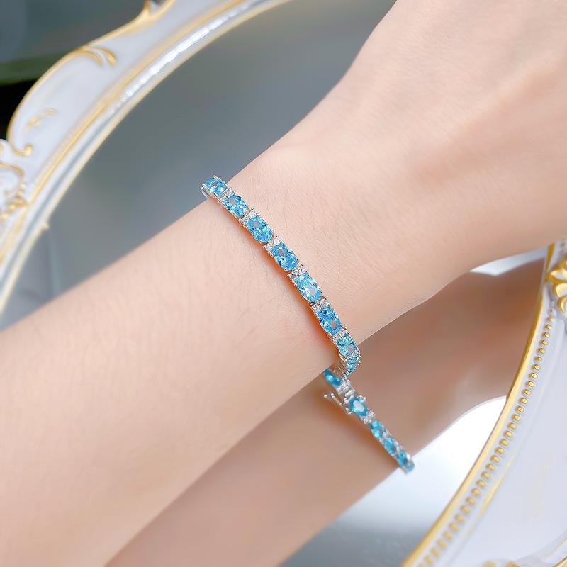 Hui Zhi Yi S925 Sterling Silver High Carbon Diamond & Aquamarine Luxury Bracelet
