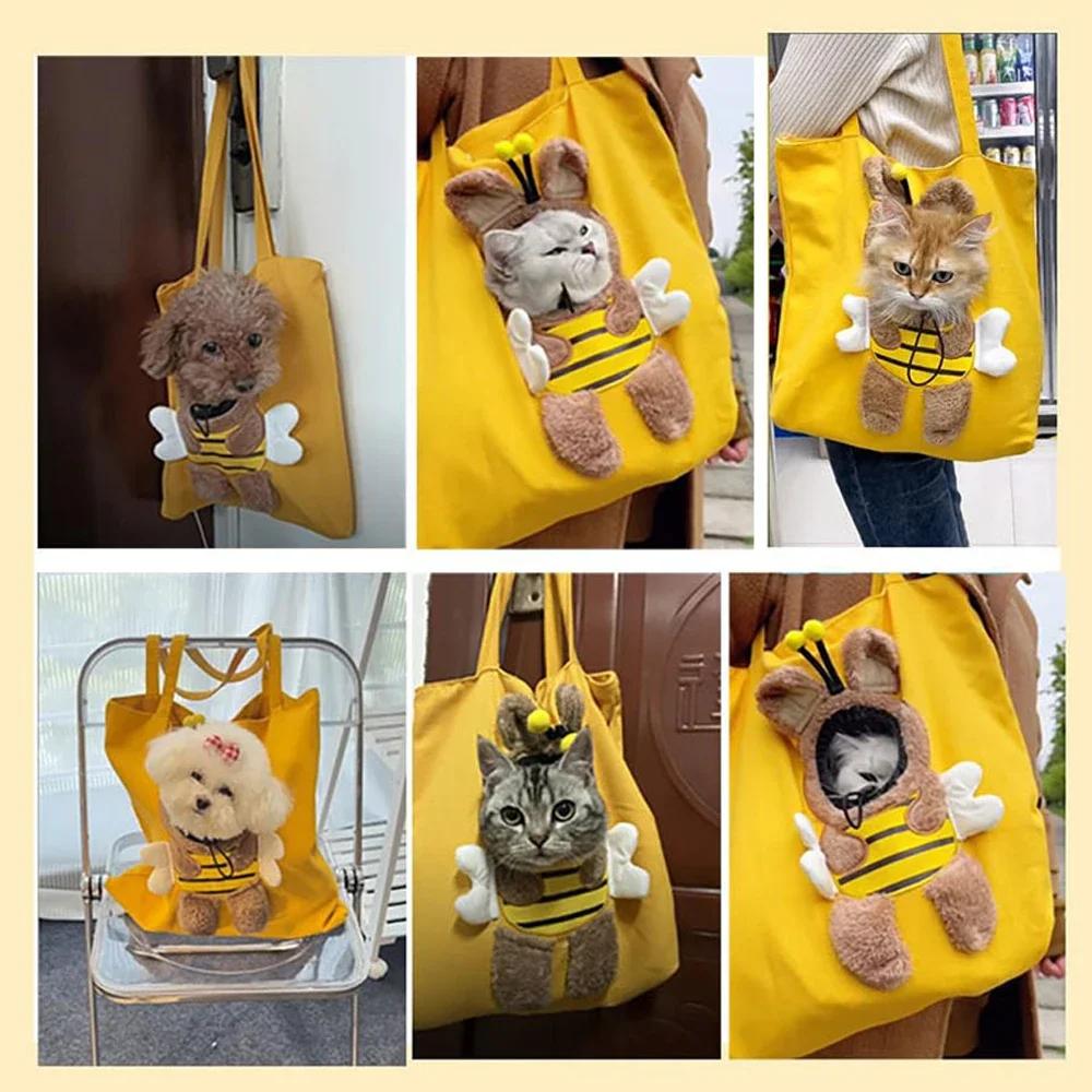 Handmade Cat Bag Pet Puppy Carrier Kitten Outdoor Travel Handbag Canvas Single Shoulder Cat Bag Pet Breathable Tote Shoulder Bag
