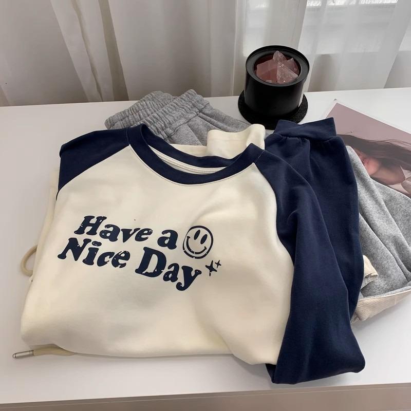 Contrasting Color Inner Bottoming Shirt Women's Pure Cotton Shoulder-plugged Long-sleeved T-shirt Loose Hoodie Top