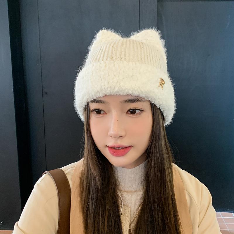 New wool hat cat ears ear protection autumn and winter warm cold hat men's and women's cute knitted hat