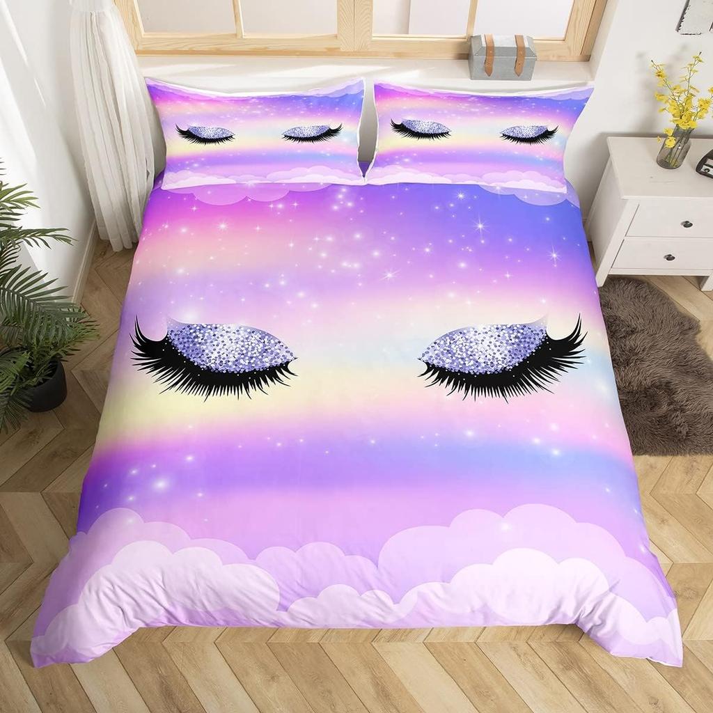 Comforter Eyelash Queen Golden Girl Lashes Bedding Set Gorgeous Priness Style Comforter For Women Girls Esthetician Gift