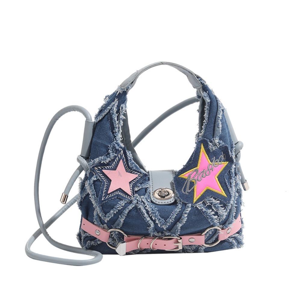 

Spice Girl Pink Star Crossbody Bag Harajuku Underarm Shoulder Bag Retro Denim Handbag Portable