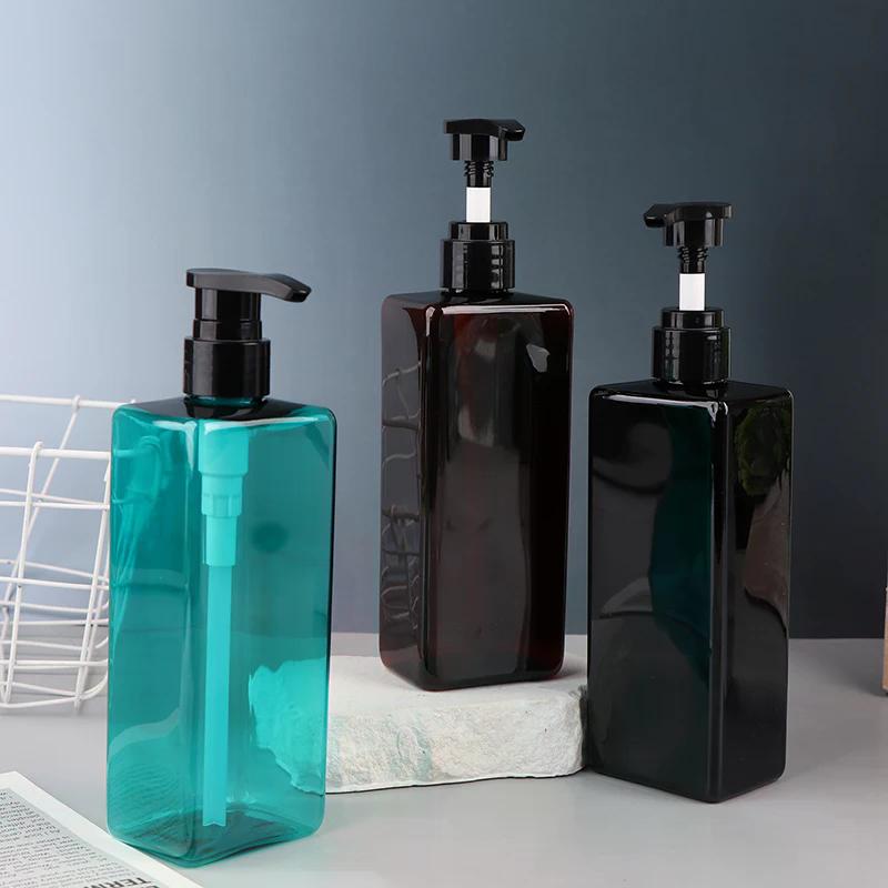 500ml Body Lotion Square Bottle PET Plastic Shower Gel Shampoo Press Pump Bottles Durable Refillable Containers For Liquid Soap