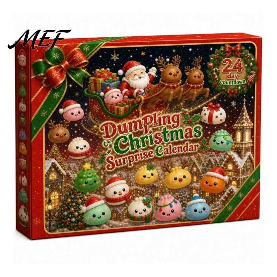 Christmas Surprise Gift Set Advent Calendar with Squeeze Toys, Cute Silicone Dumpling Figures, Countdown Stress Relief Sensory Fidget Toys for
