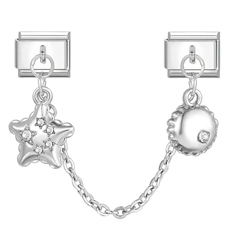 Flowers Moon Star Butterfly Heart Zircon Tassel Chain Italian Charm Links Fit 9mm Bracelet Stainless Steel DIY Jewelry Making