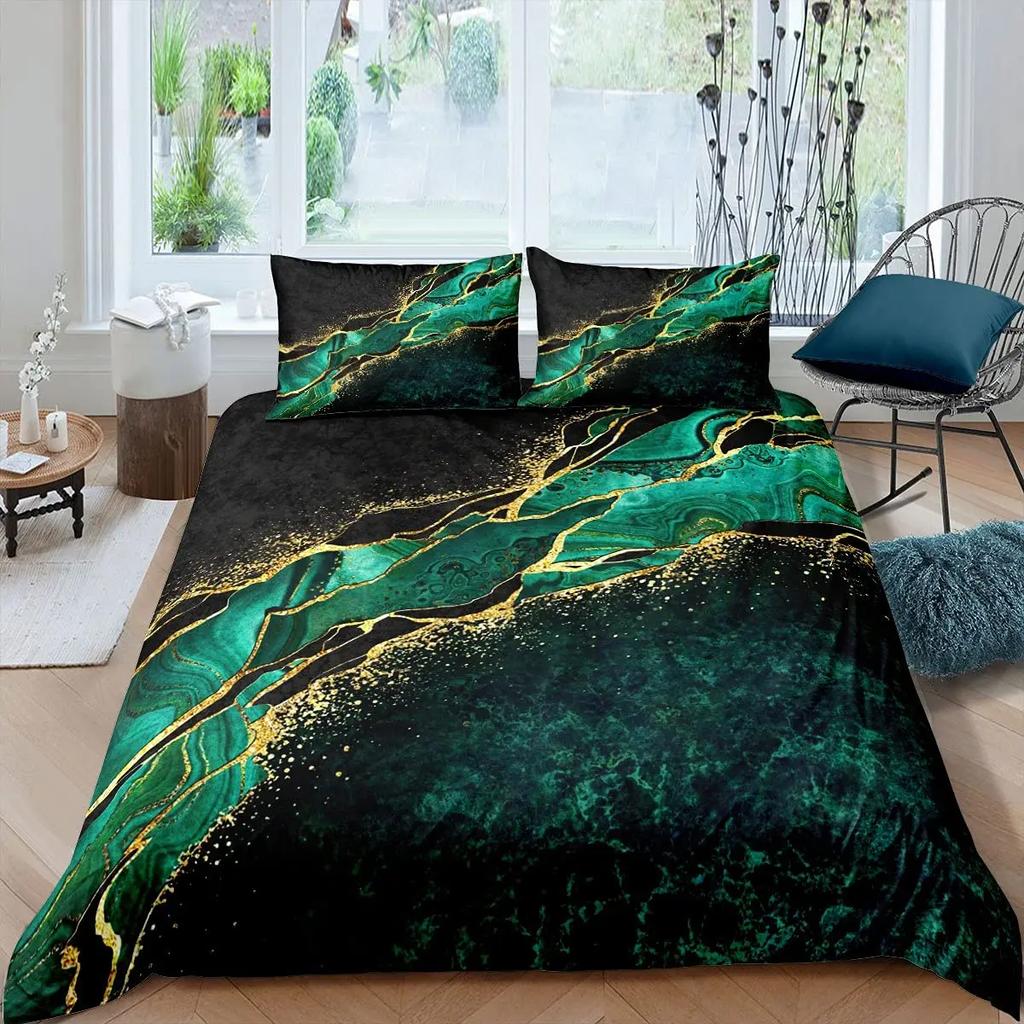 Black Marble Bedding Set Gold Metallic Marble Duvet Cover Set Black Gold Abstract Pattern Queen/King Size Comforter Cover Sets