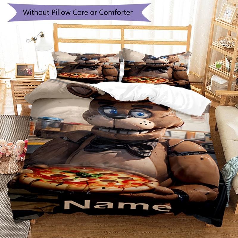 3pcs Custom Name Five Nights At Freddy's Bedding Set Duvet Cover Closure Includes 1 Duvet Cover & 2 Pillowcases, Soft and Comfortable for All Seasons.