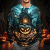 Men's Corduroy Long Sleeve Neck Shirt Halloween Print Casual Pullover Top