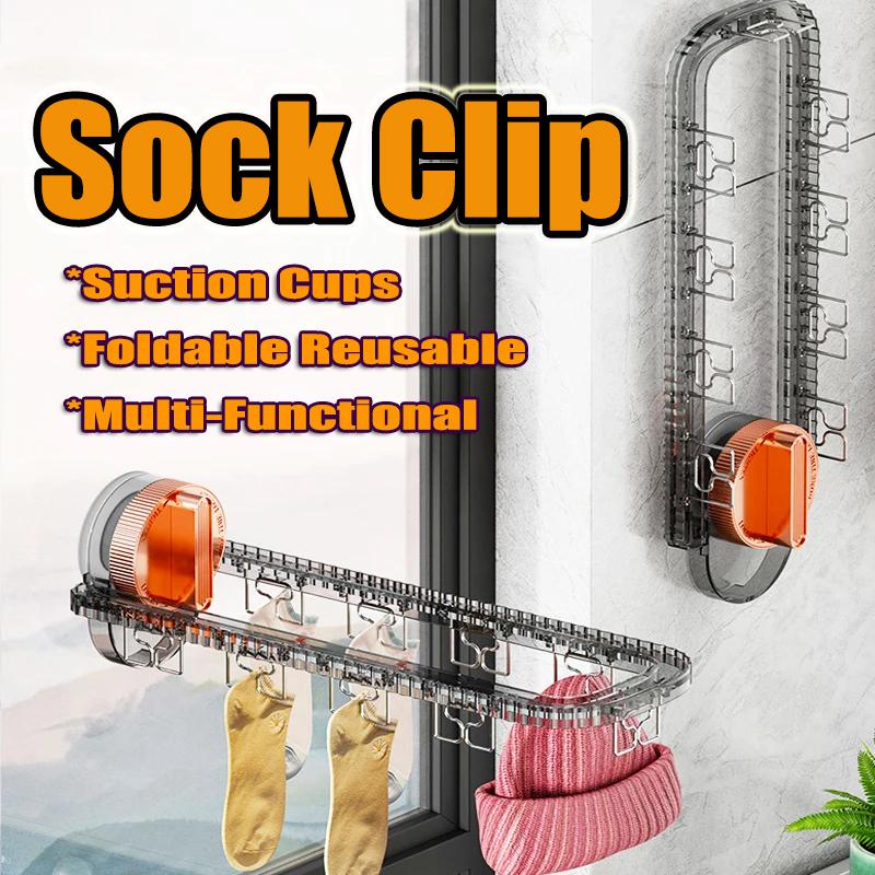 Bathroom Suction Cup Drying Rack Folding Socks Drying Rack Household Clothes Rack Multi Clip Drying Socks Artifact Hanger