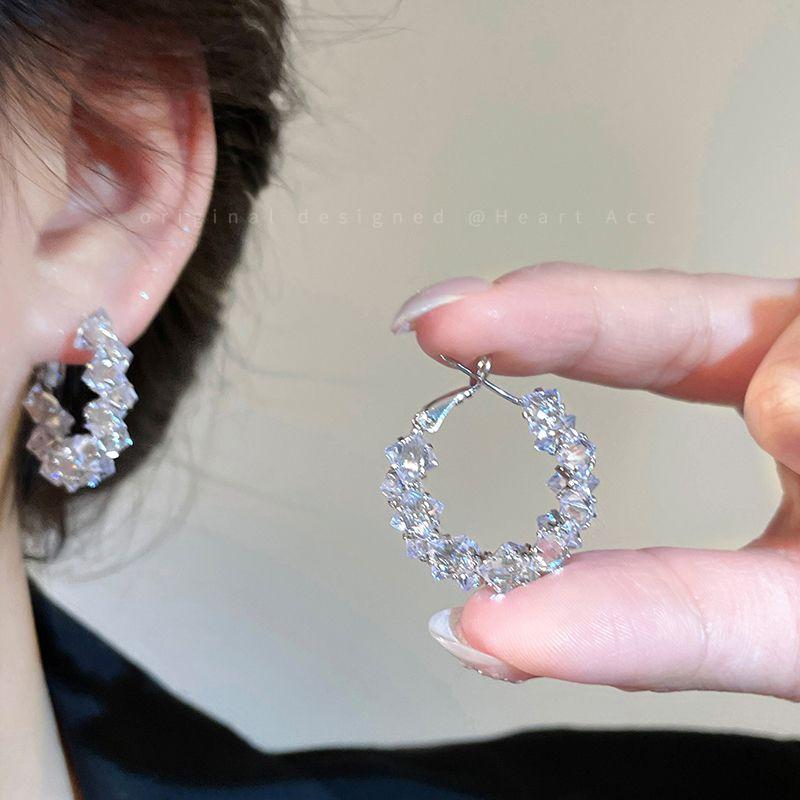 Flash Zircon Circle Earrings Women 2025 New Exaggerated Ear Ring Earrings Light Luxury Niche Exquisite High-Grade Earrings