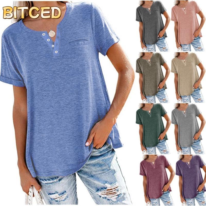BITCED Women's Fashion Casual Short Sleeve V Neck Blouses & Shirts International Design