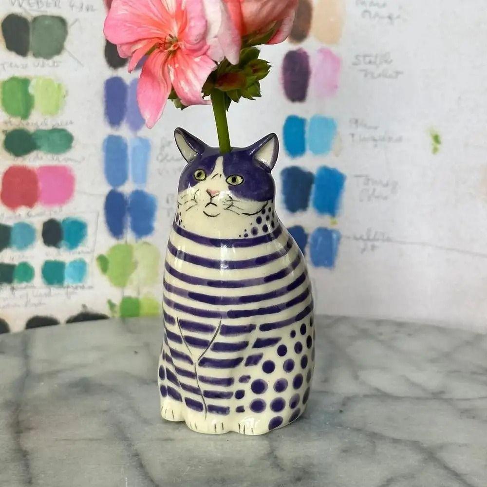 Creative Resin Cat Vase Cute Tiny Animal Flower Vase Gift Polka Dot Cat Vase  Wedding Decor