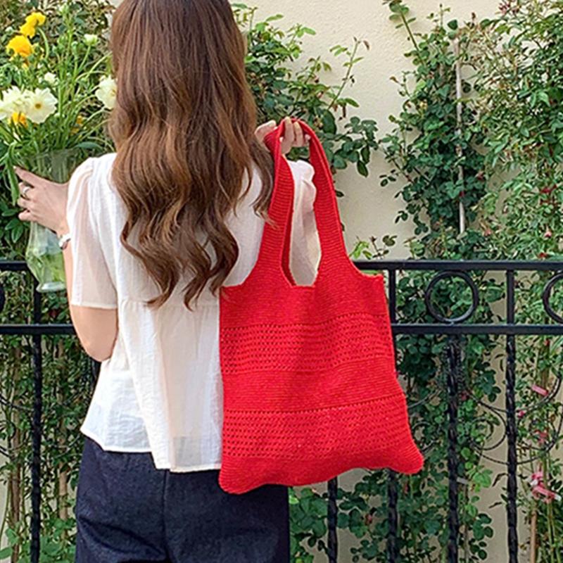 Summer New Simple Style Mesh Handbag Shopping Beach Bag Knit Shoulder Bag Women's Hollow Out Large Capacity Totes AVE