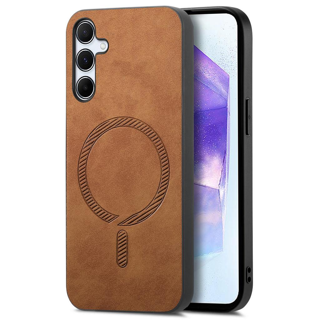 For Samsung Galaxy A55 5G Leather Back Case Compatible with MagSafe Skin-Touch Phone Cover