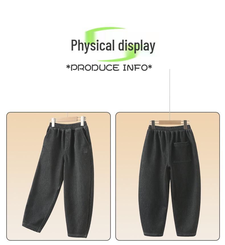 Boys' Fleece-Lined Winter Jeans: Thick Scimitar Pants for Big Kids - Autumn & Winter Style Carrot Sweatpants