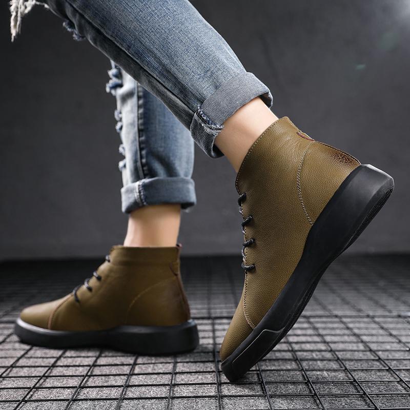 Fashion Winter Men's Luxury Brand Ankle Boot Outdoor Soft Soled Hiking Shoes Desert Boots Plush Lace Up Leather Fashionable Denim Boots