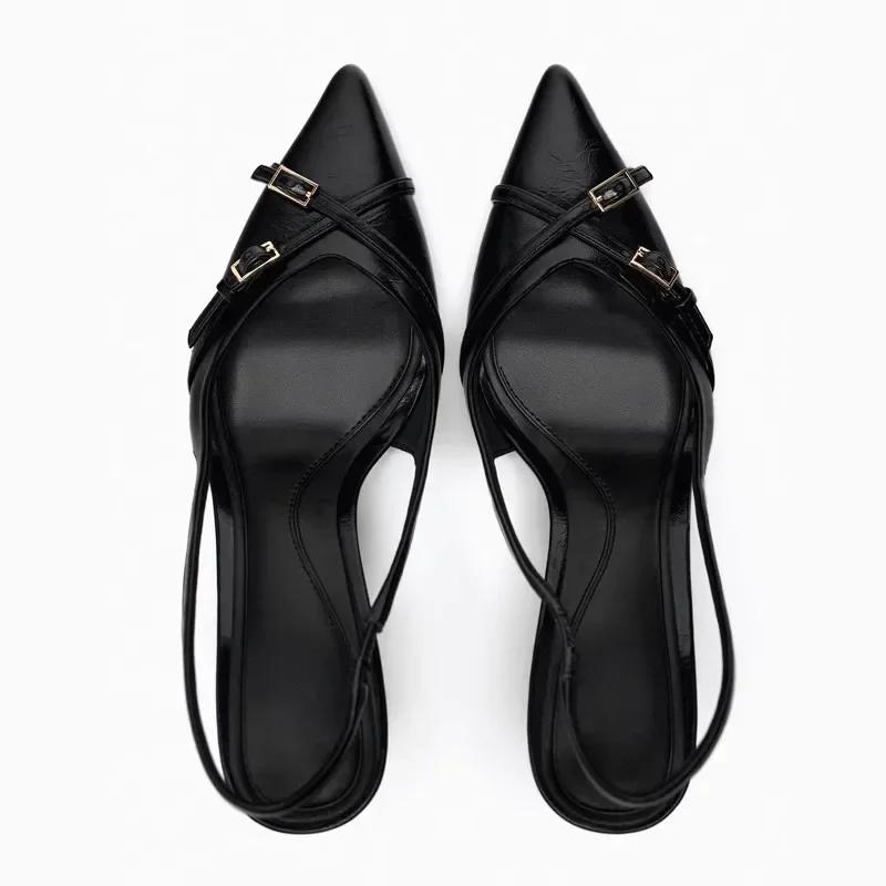 2025 Summer Designer Women Pumps Sexy Pointed Toe Thin High Heels Fashion Cross Belt Buckle High Heels Sandals Office Women Shoe