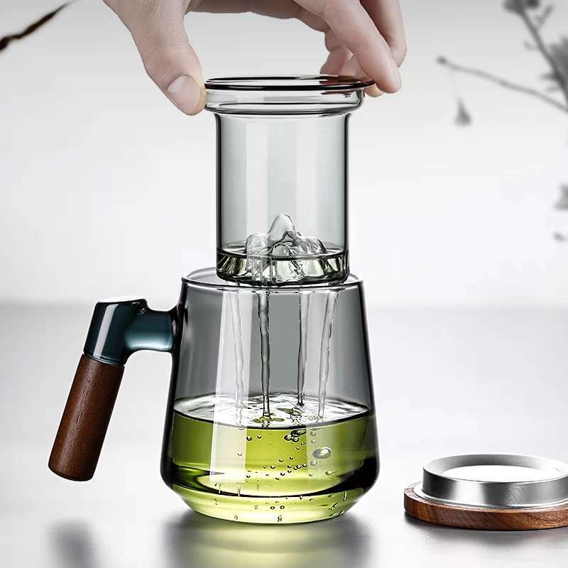 High Borosilicate Transparent Glass Household Large Capacity Three Piece Cup Tea Water Separation Tea Cup with Guanshan Men's Green Tea Cup