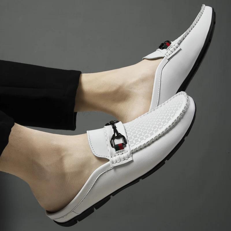 Fashion Fashion Comfy Mens Muller Shoes Italian Men Slippers Genuine Leather Loafers Casual Outdoor Non-slip Half Slipper Men All-match