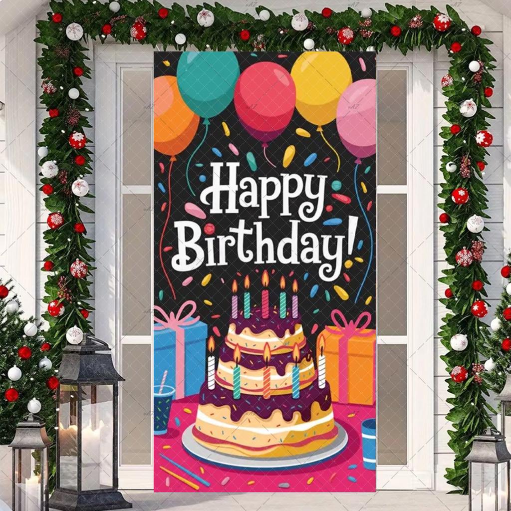 Black Gold Happy Birthday Door Banner Pink Blue Purple Shining Balloons Kid Adult Party Decoration Backdrop Photo Shoot Supplies
