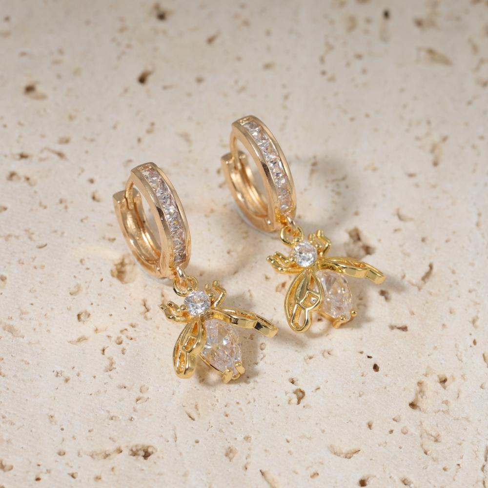 1 Pair Cute Little Bee Dangle Earrings for Women Zirconia Earring Jewelry Daily Wedding Party Accessories