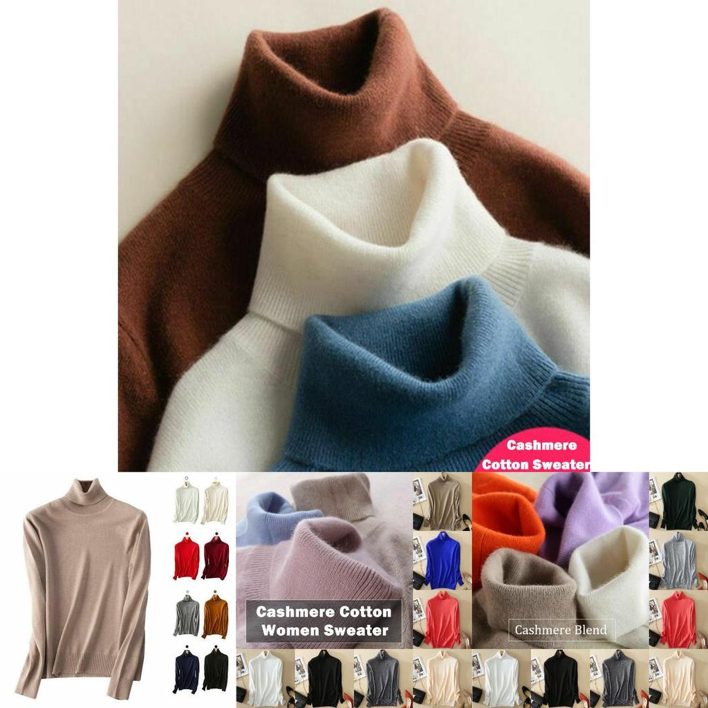 Women's Winter Slim Sweater Knit Turtleneck Soft Cashmere Wool Long Sleeve Pullover