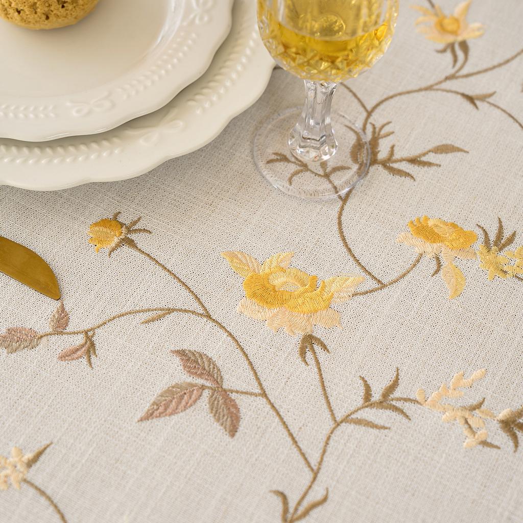 Embroidered Waterproof Linen Tablecloth Rectangle Elegant Dining Table Cover Tea Table Cloth
