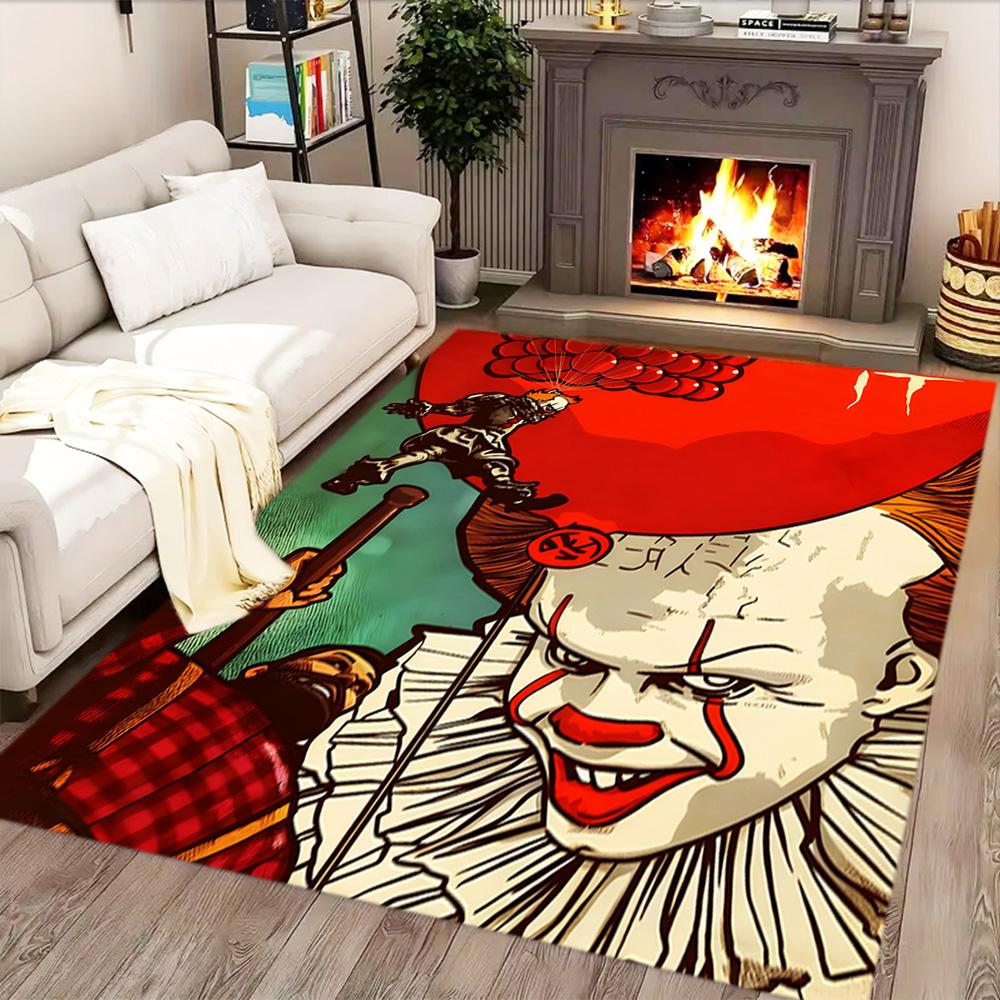 Horror Clown Poster rug for living rooms, bedrooms, home décor, and as gifts.