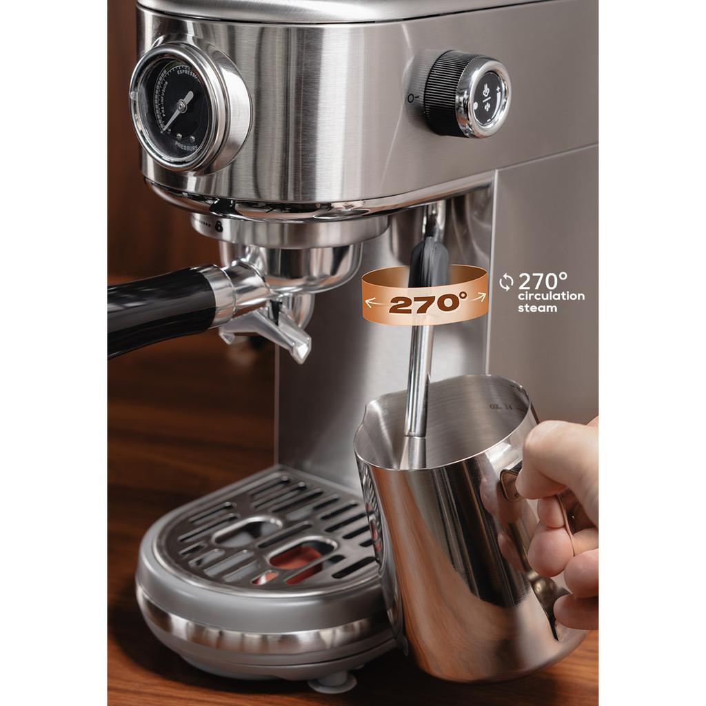 1.3L Coffee Machine Professional Coffee Maker 20 Bar Pressure Stainless Steel Semi Automatic with Digital Display Adjustable