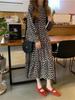 2025 Spring Floral Chiffon Dress - Black, Long Sleeve, Slim Fit, Elegant Women's Street Style