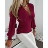 Womens Long Sleeve V-Neck Printed Blouse - Abstract Lightweight Stretch Cotton Blend Office Chic Casual Wear