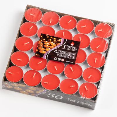 HIDERME Tealight Candles, 50 Candles, Aluminum Cup, Unscented, Round, 15mm Tall, 38mm Diameter (Red)