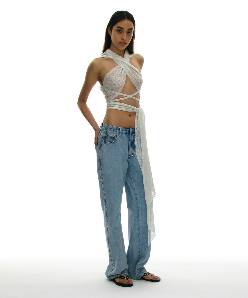 PARTIMENTO WOMEN Crochet Wrap Hooded Knit Top_White