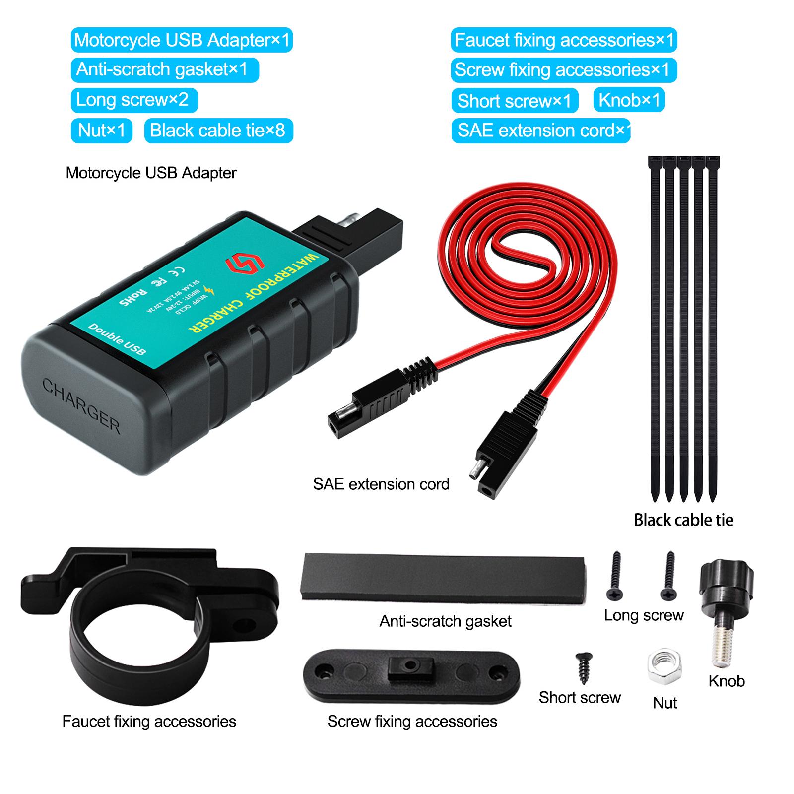 

Мотоциклетное квадратное быстрозарядное зарядное устройство с двумя USB-портами и вольтметром, встроенным разъемом SAE 6.66*3.8*2.13cm синий/чёрный