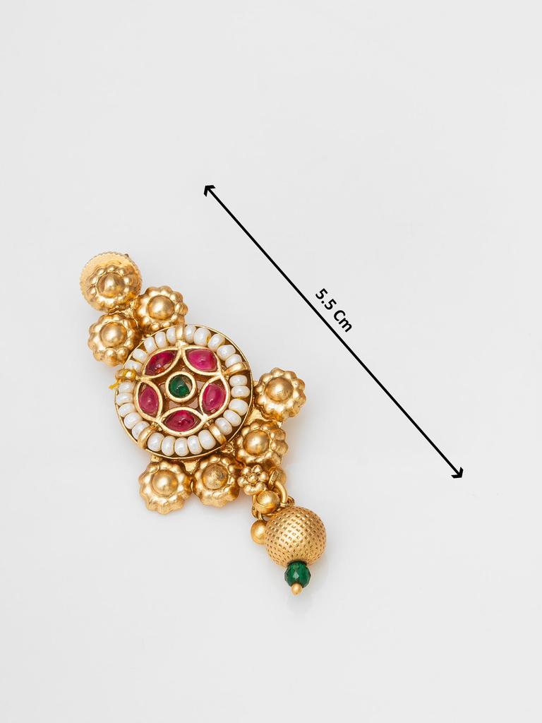 Gold-Plated White Stone-Studded & Beaded Temple Jewellery Set