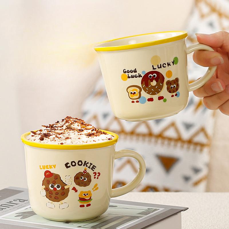 Niedliches Geschenk Keramiktasse Souvenirtasse Frauen Becher Cartoon Wassertasse Haushalt Kaffeetasse mit Deckel Löffel Kinder